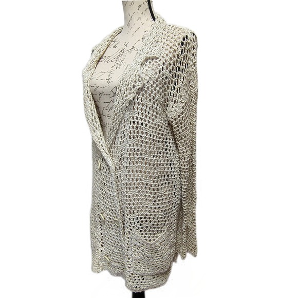 Free People Open Knit Crochet Duster Cardigan Sweater Small Western Boho Coastal - Picture 2 of 7